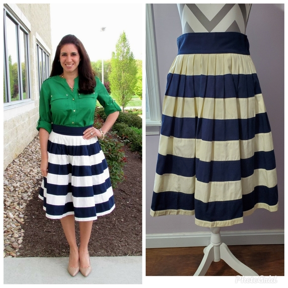 eshakti Dresses & Skirts - eShakti Navy and White Stripe Pleated Skirt